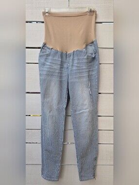 A Pea in the Pod Women's Maternity Pinstripe Denim Blue White Slim Jeans Size 28